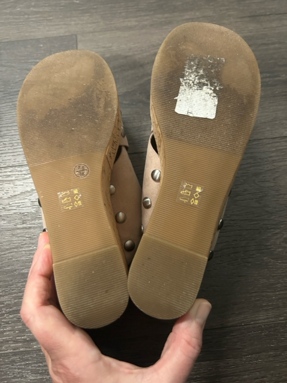 Chinese Laundry Taupe Blush Suede Cork Wedge Studded Sandals - Picture 6 of 6